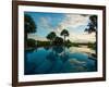 Clouds reflected in the infinity pool at sunrise, Aureum Palace Hotel, Bagan, Mandalay Region, M...-null-Framed Photographic Print