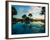 Clouds reflected in the infinity pool at sunrise, Aureum Palace Hotel, Bagan, Mandalay Region, M...-null-Framed Photographic Print