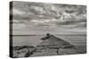 Cloudscape Over Pier With Jagged Rocks B&W-Anthony Paladino-Stretched Canvas