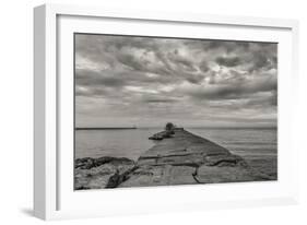 Cloudscape Over Pier With Jagged Rocks B&W-Anthony Paladino-Framed Giclee Print