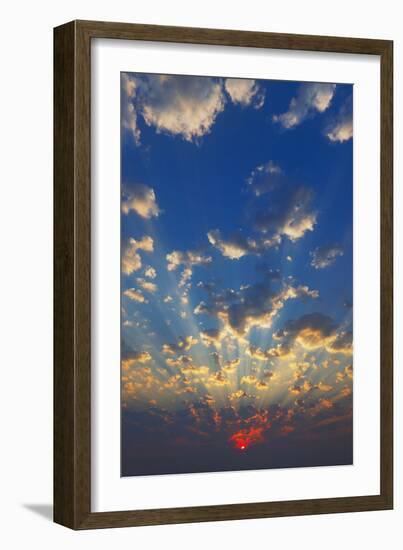 Cloudscape with Sun-Rays Shining through Clouds Just as Sun Appears-Johan Swanepoel-Framed Photographic Print