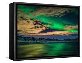 Cloudy Evening with Aurora Borealis or Northern Lights, Kleifarvatn, Iceland-null-Framed Stretched Canvas