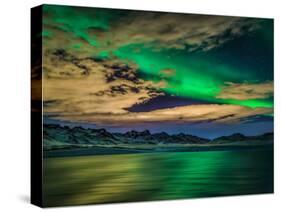 Cloudy Evening with Aurora Borealis or Northern Lights, Kleifarvatn, Iceland-null-Stretched Canvas