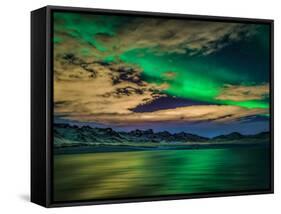 Cloudy Evening with Aurora Borealis or Northern Lights, Kleifarvatn, Iceland-null-Framed Stretched Canvas
