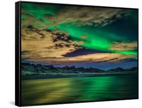 Cloudy Evening with Aurora Borealis or Northern Lights, Kleifarvatn, Iceland-null-Framed Stretched Canvas