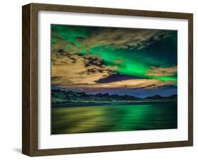 Cloudy Evening with Aurora Borealis or Northern Lights, Kleifarvatn, Iceland-null-Framed Photographic Print