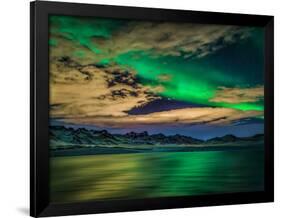 Cloudy Evening with Aurora Borealis or Northern Lights, Kleifarvatn, Iceland-null-Framed Photographic Print