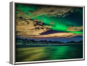 Cloudy Evening with Aurora Borealis or Northern Lights, Kleifarvatn, Iceland-null-Framed Photographic Print