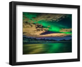 Cloudy Evening with Aurora Borealis or Northern Lights, Kleifarvatn, Iceland-null-Framed Photographic Print