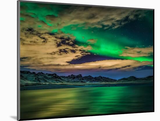 Cloudy Evening with Aurora Borealis or Northern Lights, Kleifarvatn, Iceland-null-Mounted Photographic Print