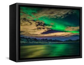 Cloudy Evening with Aurora Borealis or Northern Lights, Kleifarvatn, Iceland-null-Framed Stretched Canvas