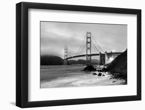 Cloudy sunset, ocean waves in San Francisco at Golden Gate Bridge from Marshall Beach-David Chang-Framed Premium Photographic Print