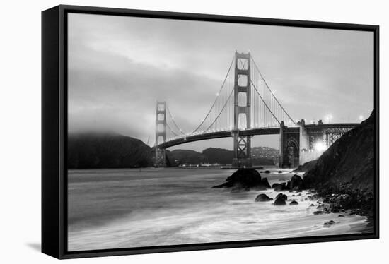 Cloudy sunset, ocean waves in San Francisco at Golden Gate Bridge from Marshall Beach-David Chang-Framed Stretched Canvas