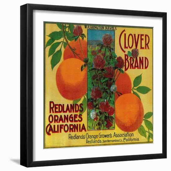 Clover Orange Label - Redlands, CA-Lantern Press-Framed Art Print