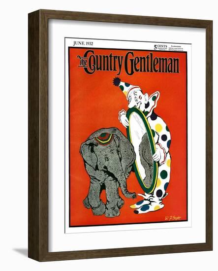 "Clown and Elephant," Country Gentleman Cover, June 1, 1932-W. P. Snyder-Framed Giclee Print