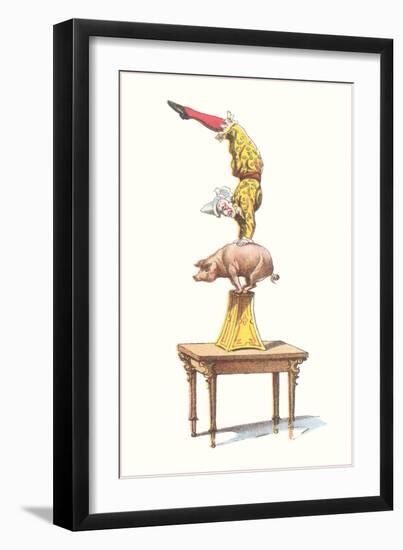 Clown Balancing on Pig-null-Framed Art Print