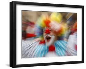 Clown Celebrates During a Colourful Historical Carnival Procession in Wasungen, Germany-null-Framed Photographic Print