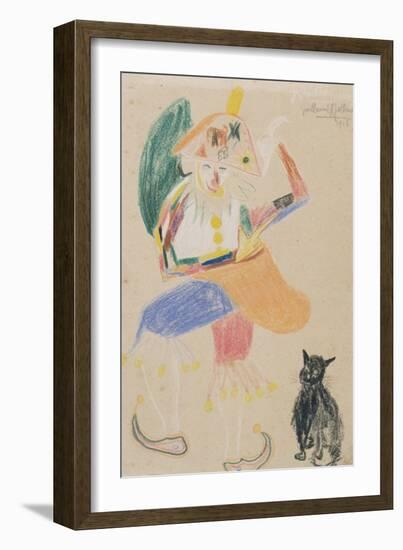 Clown in a Bicorne with a Cat, Drawing Dedicated to Andre Rouveyre, 1916-Guillaume Apollinaire-Framed Giclee Print
