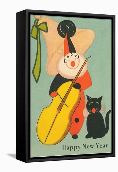 Clown Playing Bass, Cat Howling-null-Framed Stretched Canvas