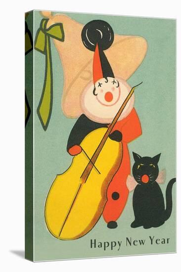 Clown Playing Bass, Cat Howling-null-Stretched Canvas