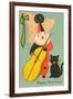 Clown Playing Bass, Cat Howling-null-Framed Art Print