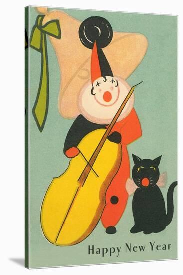 Clown Playing Bass, Cat Howling-null-Stretched Canvas