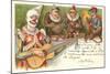 Clown Playing Guitar with Monkey Band-null-Mounted Art Print