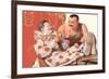 Clown Relaxing with Strongman-null-Framed Art Print