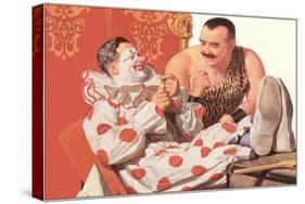 Clown Relaxing with Strongman-null-Stretched Canvas