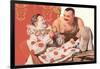 Clown Relaxing with Strongman-null-Framed Art Print