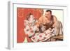 Clown Relaxing with Strongman-null-Framed Art Print
