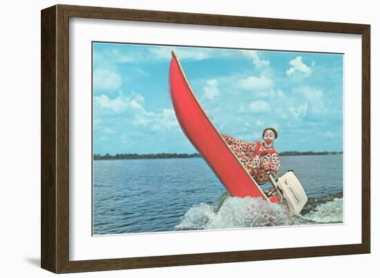 Clown Wind Surfing with Outboard-null-Framed Art Print