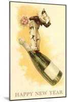 Clown with Bouquet on Champagne Bottle-null-Mounted Art Print