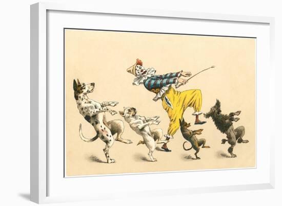 Clown with Dancing Dogs-null-Framed Art Print