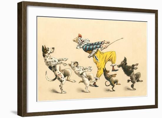 Clown with Dancing Dogs-null-Framed Art Print