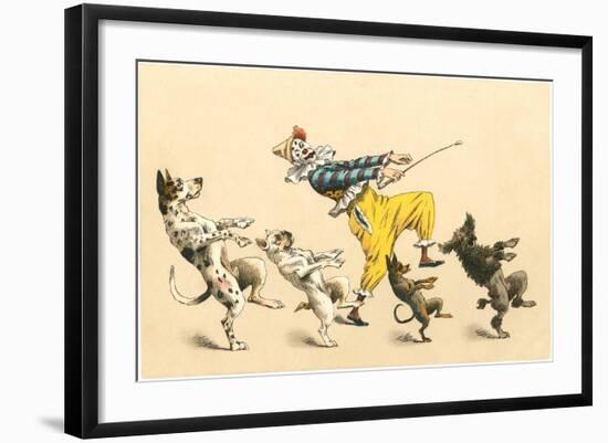 Clown with Dancing Dogs-null-Framed Art Print