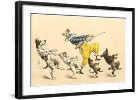 Clown with Dancing Dogs-null-Framed Art Print