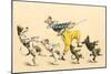 Clown with Dancing Dogs-null-Mounted Art Print