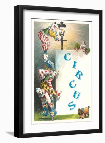 Clowns with Lamppost and Angry Pub-null-Framed Art Print