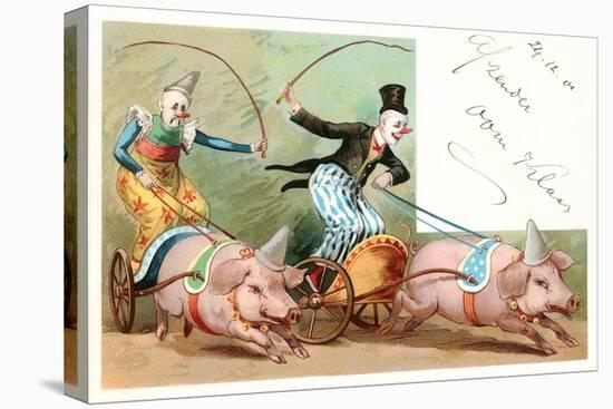 Clowns with Pig-Drawn Chariots-null-Stretched Canvas