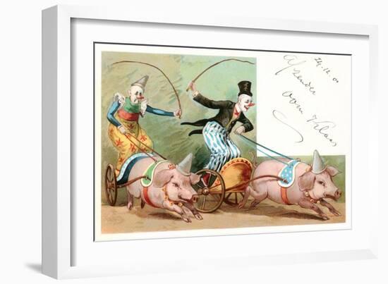 Clowns with Pig-Drawn Chariots-null-Framed Art Print