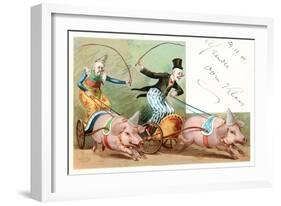 Clowns with Pig-Drawn Chariots-null-Framed Art Print