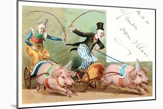 Clowns with Pig-Drawn Chariots-null-Mounted Art Print