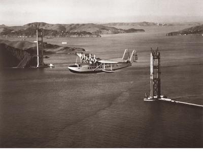Sikorsky S-42 through the Golden Gate under Construction, San Francisco, 1935