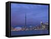 CN Tower and Toronto Skyline at Dusk, Toronto, Ontario, Canada-Michele Falzone-Framed Stretched Canvas