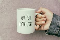Hands Holding a Coffee Mug with Text New Year Fresh Start-Cn0ra-Photographic Print