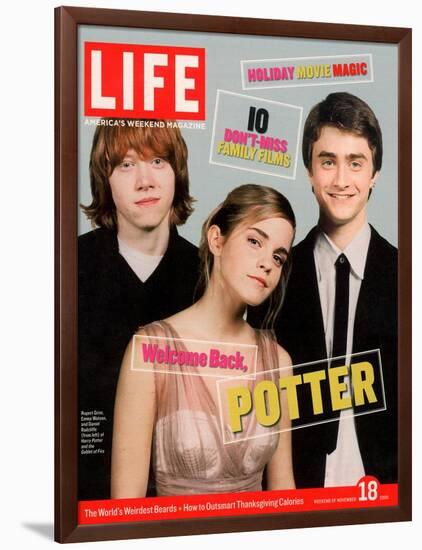 Co-stars of Harry Potter films Rupert Grint, Emma Watson and Daniel Radcliffe, November 18, 2005-Kayt Jones-Framed Photographic Print