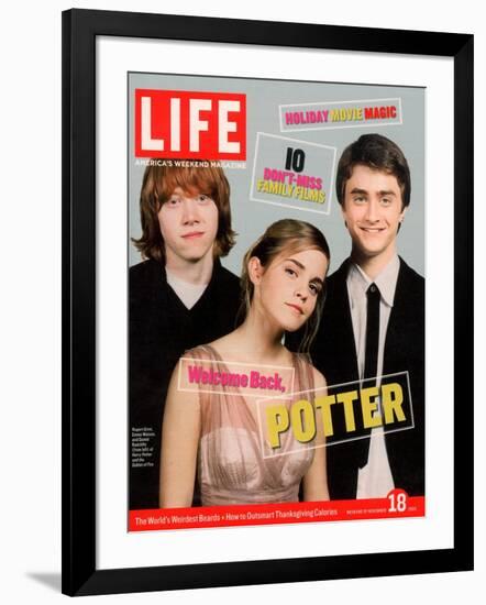 Co-stars of Harry Potter films Rupert Grint, Emma Watson and Daniel Radcliffe, November 18, 2005-Kayt Jones-Framed Photographic Print