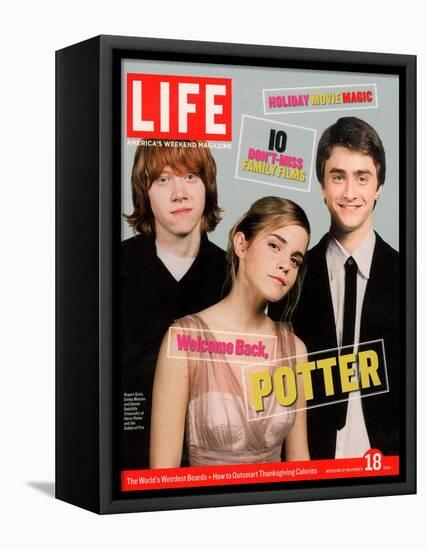 Co-stars of Harry Potter films Rupert Grint, Emma Watson and Daniel Radcliffe, November 18, 2005-Kayt Jones-Framed Stretched Canvas