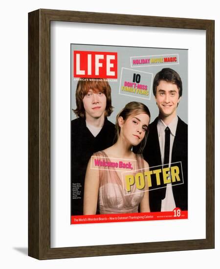 Co-stars of Harry Potter films Rupert Grint, Emma Watson and Daniel Radcliffe, November 18, 2005-Kayt Jones-Framed Photographic Print